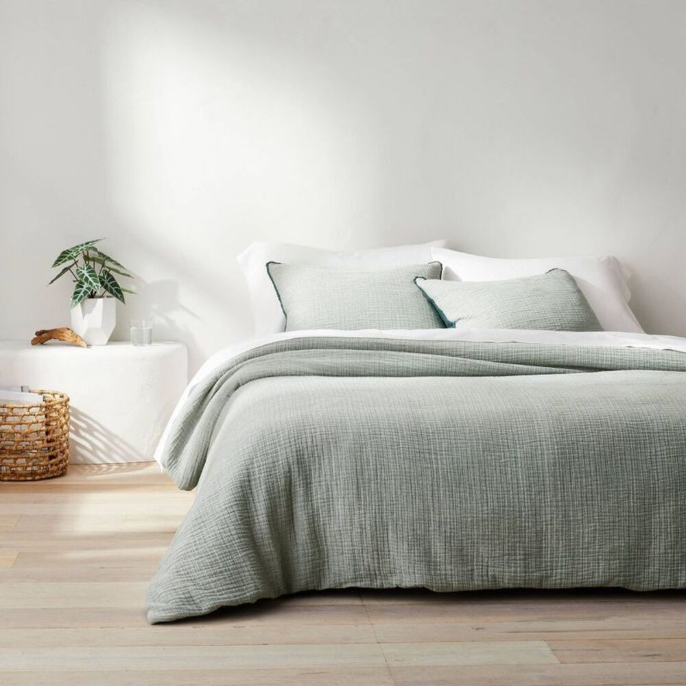 Casaluna - King/California King Textured Chambray Cotton Comf Blue - Picture 2 of 5